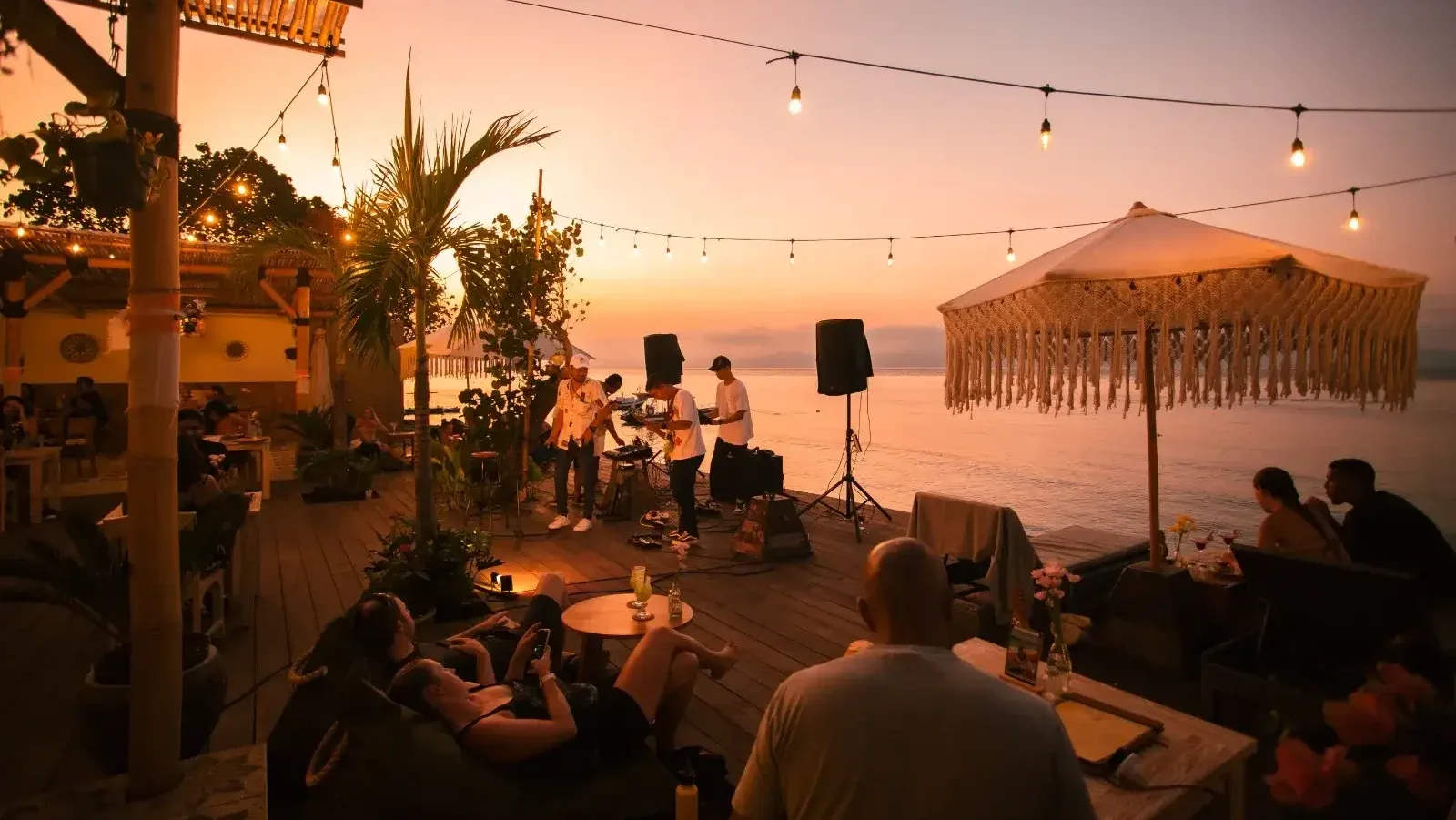 A beach club at sunset on Nusa Penida